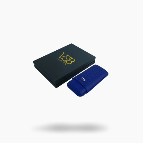 VSB London Three Finger Blue Leather Cigar Case - Toro Puro