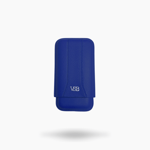 VSB London Three Finger Blue Leather Cigar Case - Toro Puro