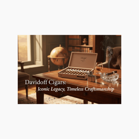 box of davidoff cigars on a table next to an ash tray 