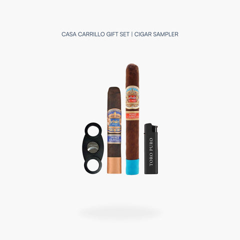 Casa Carrillo Pledge Prequel and La Historia E-III cigars with Toro Puro Jet Lighter and Precision Cutter, from the Casa Carrillo Cigar Sampler Gift Set - Toro Puro
