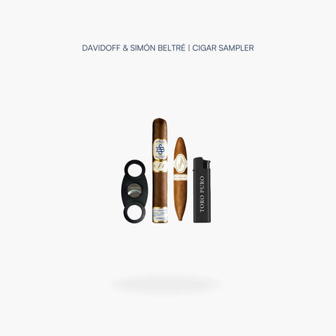 Davidoff and Simon Beltre Cigar Sampler with Lighter and Cutter: Davidoff Short Perfecto and Simon Beltre CSZ Toro cigars with a Toro Puro cigar cutter and jet lighter - Toro Puro
