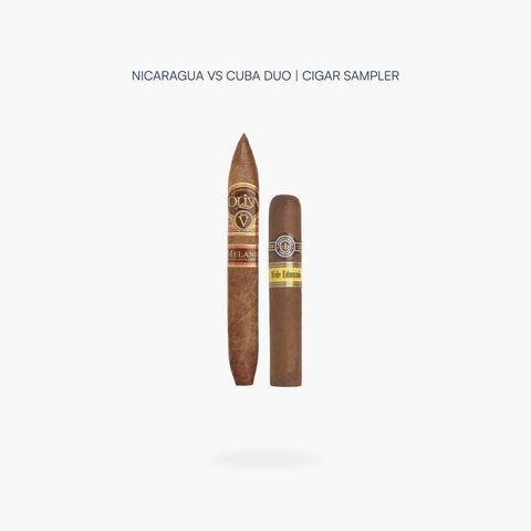 Oliva Serie V Melanio Figurado and Montecristo Wide Edmundo cigars from the Nicaragua vs Cuba Cigar Duo Sampler - Toro Puro