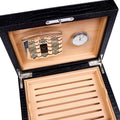 Close-up of the Rapport London humidifier and hygrometer fitted into the Brompton medium humidor’s lid - Toro Puro