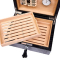 Rapport Brompton medium humidor with the cedar cigar tray lifted out, showing the lower compartment - Toro Puro