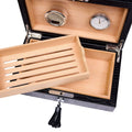 Rapport Brompton humidor with the cedar cigar tray lifted out, showing the lower storage compartment - Toro Puro