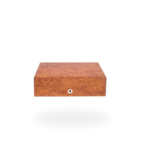 Rapport Small Humidor 25 Cigars in Burr Walnut finish, shown closed - Toro Puro