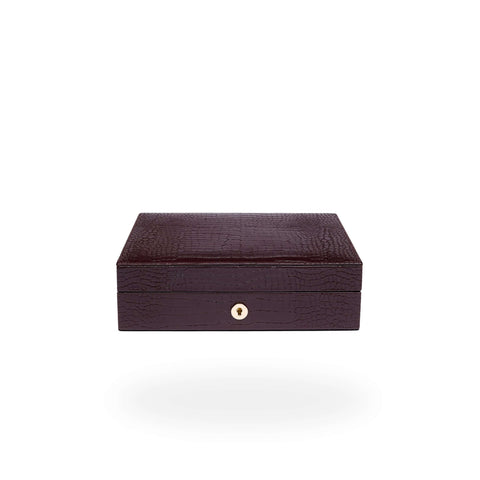 Rapport Small Humidor 25 Cigars in brown croc-embossed leather, shown closed - Toro Puro