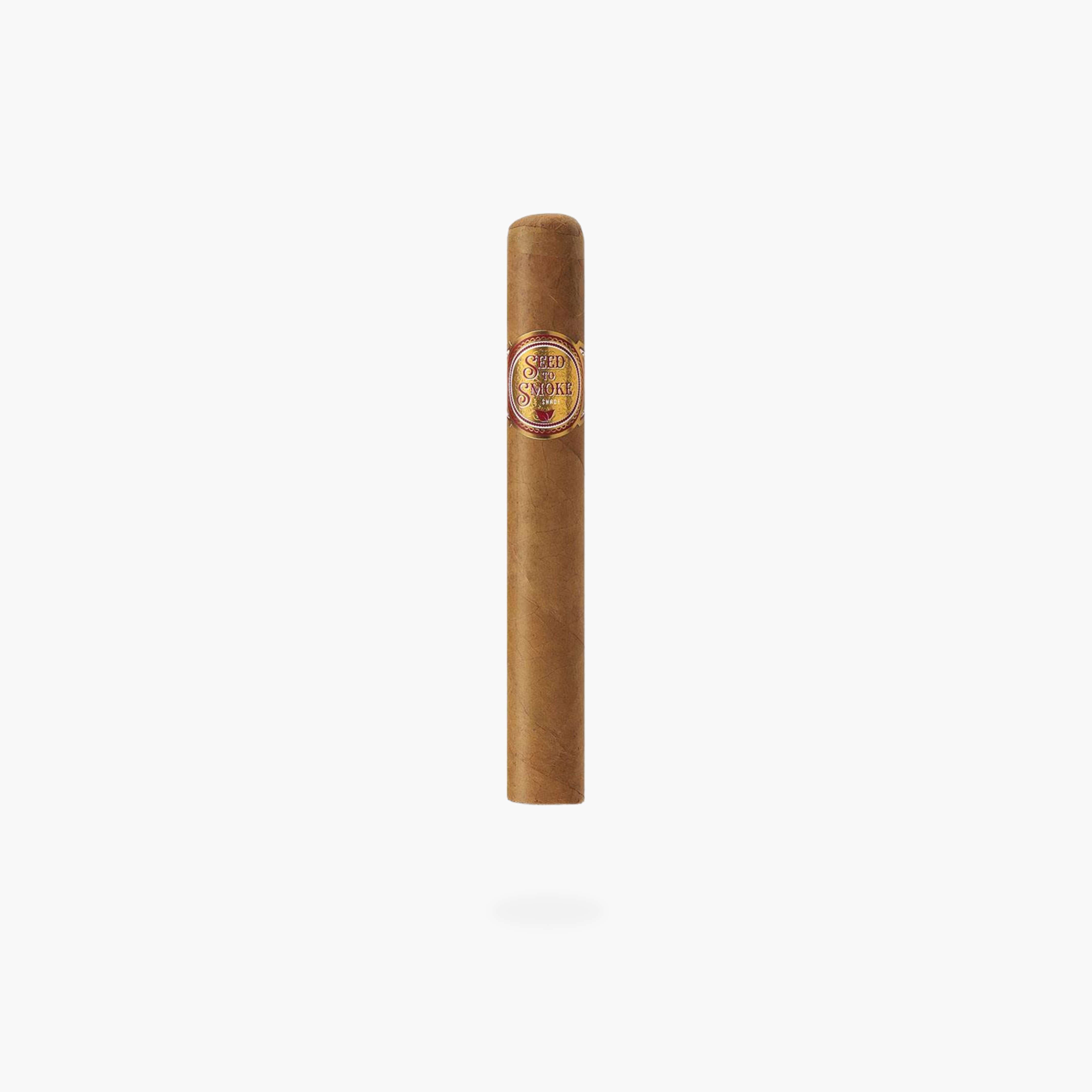 Cigar with a label on a white background