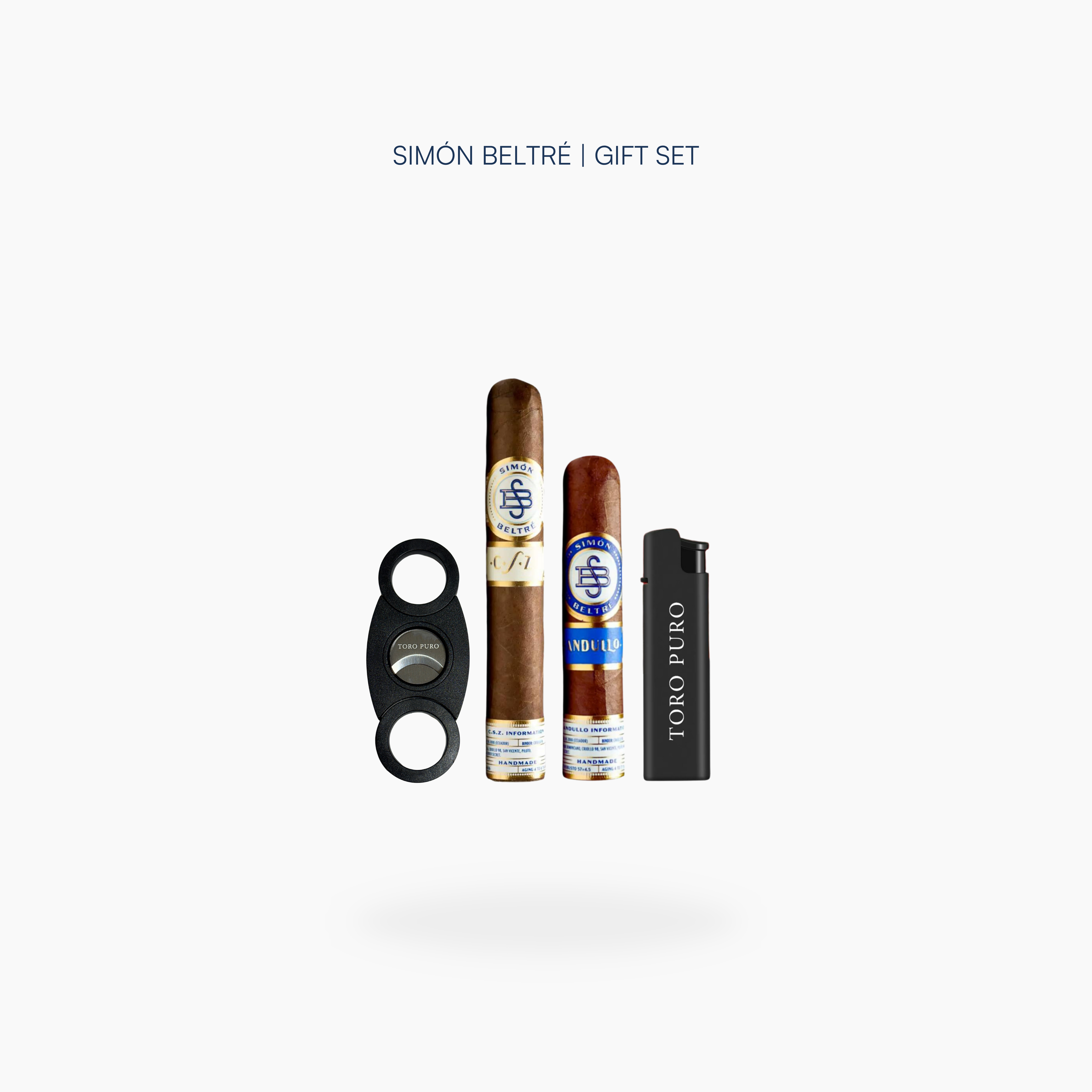 Simon Beltre Cigar Sampler with Lighter and Cutter: Simon Beltre CSZ Toro and Andullo Short Robusto cigars with a Toro Puro cigar cutter and jet lighter - Toro Puro