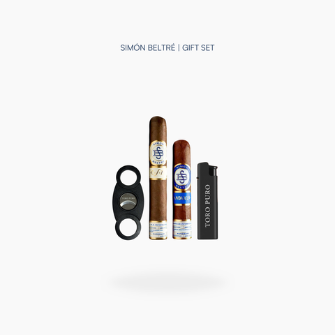 Simon Beltre Cigar Sampler with Lighter and Cutter: Simon Beltre CSZ Toro and Andullo Short Robusto cigars with a Toro Puro cigar cutter and jet lighter - Toro Puro