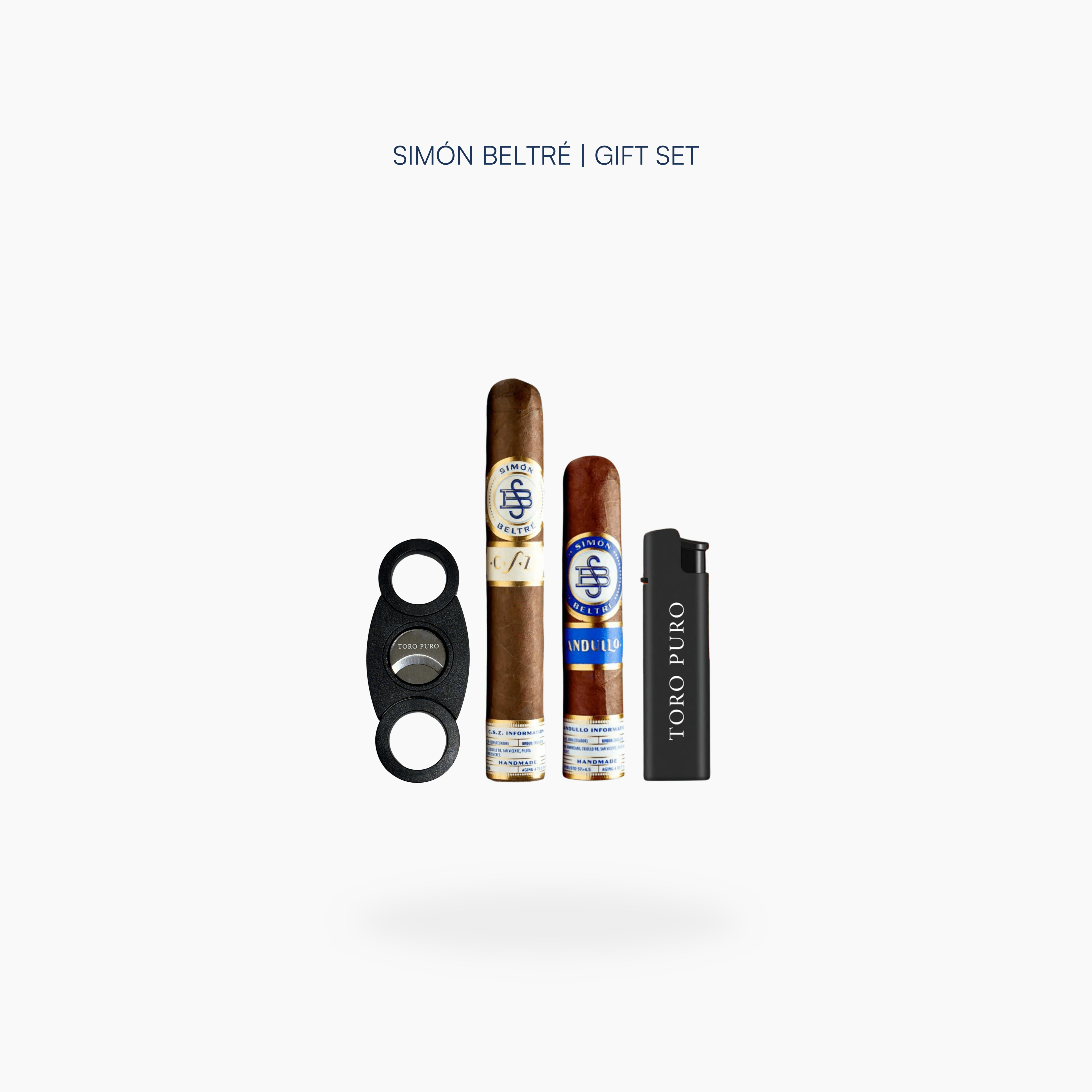 Simon Beltre Cigar Sampler with Lighter and Cutter: Simon Beltre CSZ Toro and Andullo Short Robusto cigars with a Toro Puro cigar cutter and jet lighter - Toro Puro